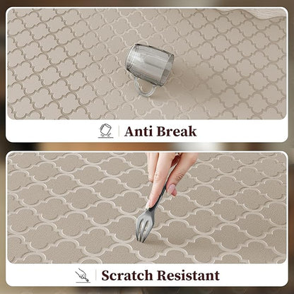 Arenarug Upgrade Scalloped Embossed Kitchen Mats for Floor 2PCS Cushioned Anti Fatigue Waterproof Foam Kitchen Rugs Non Slip Washable Comfort Standing Mat for Sink Laundry,17.3"x30"+17.3"x59",Khaki