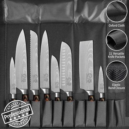 XYJ Stainless Steel Kitchen Knives Set 8 Piece Chef Knife Set with Carry Case Bag & Sheath Well Balance Ergonomic Handle
