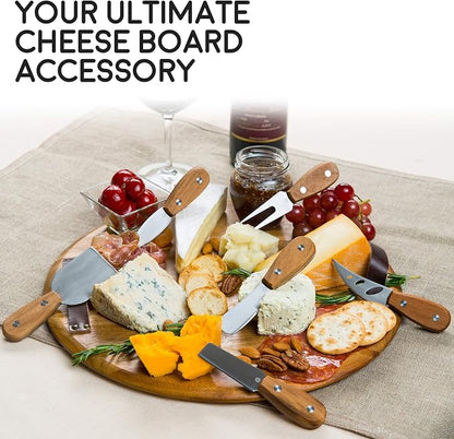 Harvest 6-Piece Cheese Knife Set (Gift-Ready) - Premium Stainless Steel Cheese Knives with Rivets, Full Tang Blades and Teak Wood Handle Charcuterie Board Accessories w/ 15 Festive Recipes