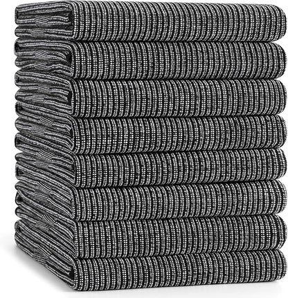 Mordimy Premium Kitchen Towels 8 Pack (18 x 28 Inches, Black), Large Cotton Kitchen Hand Towel, Flat & Terry Dish Towels for Drying Dishes, Super Absorbent Tea Dishtowels Set with Hanging Loop