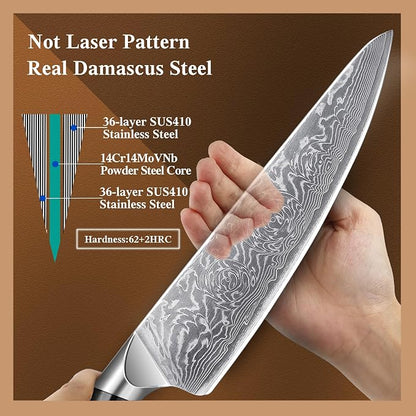 8 inch Japanese Damascus Chef Knife, Damascus Chefs Knife Kitchen Knives for All-Around Food Preparation, Japanese Super Steel Sharp Chef's Knives, Professional Resin Handle Chef Knife