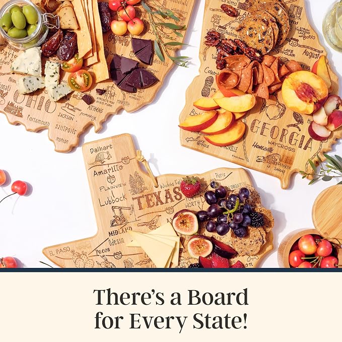Totally Bamboo Destination Texas State Shaped Bamboo Cutting Board, Charcuterie and Serving Board for Kitchen with Hang Tie for Wall Display
