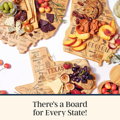 Totally Bamboo Destination Texas State Shaped Bamboo Cutting Board, Charcuterie and Serving Board for Kitchen with Hang Tie for Wall Display