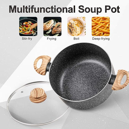 MICHELANGELO Stock Pot with Lid, 5 Quart Cooking Pot Nonstick, Granite Soup Pots with Lid, Induction Pot with Stay-cool Handle, 5 Qt Stockpot Non Stick Pots Black