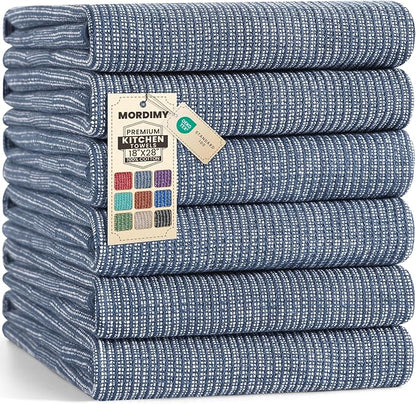 Mordimy Premium Kitchen Towels 6 Pack (18 x 28 Inches, Navy Blue), Large Cotton Kitchen Hand Towel, Flat & Terry Dish Towels for Drying Dishes, Super Absorbent Tea Dishtowels Set with Hanging Loop