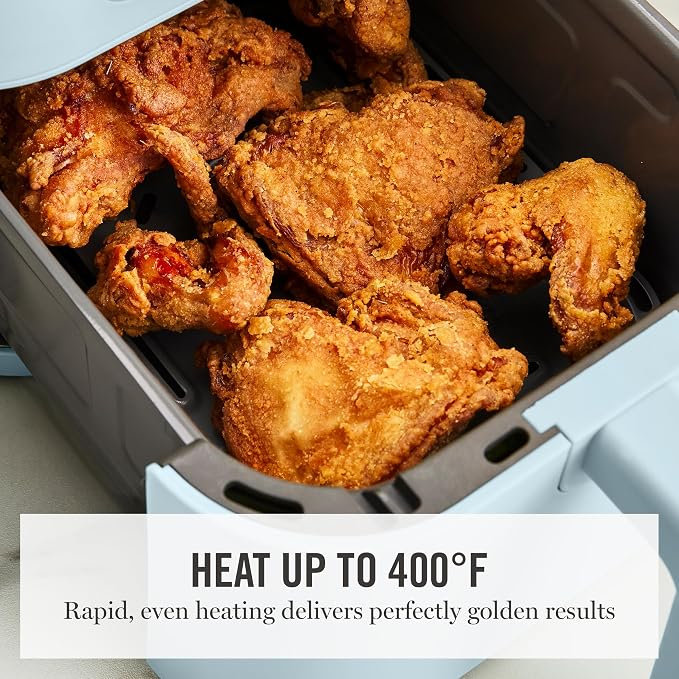 Martha Stewart 6QT Air Fryer, 6-in-1, Bake, Broil, Roast, Air Fry, Dehydrate, Reheat, Ceramic Non-Stick Basket, Crispy Results Fast, 400°F Max Temp, Shake Reminder, Sky Blue
