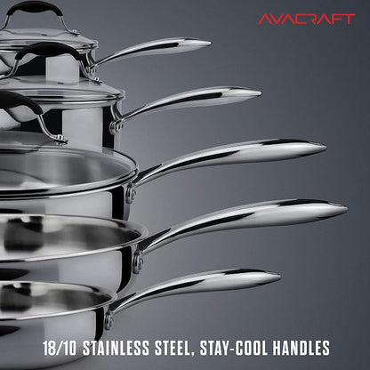 AVACRAFT 18/10 Stainless Steel Cookware Set, Premium Pots and Pans, Kitchen Essentials For Cooking, Multi-Ply Body Stainless Steel, 10-Pieces