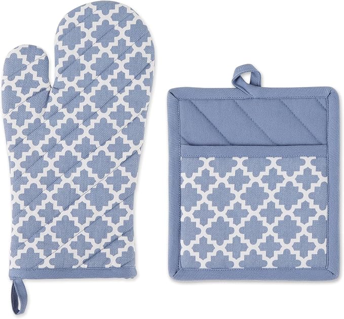 DII Lattice Basics Collection Kitchen Essentials, Oven Mitt & Potholder Set, Stonewash Blue, 2, Piece