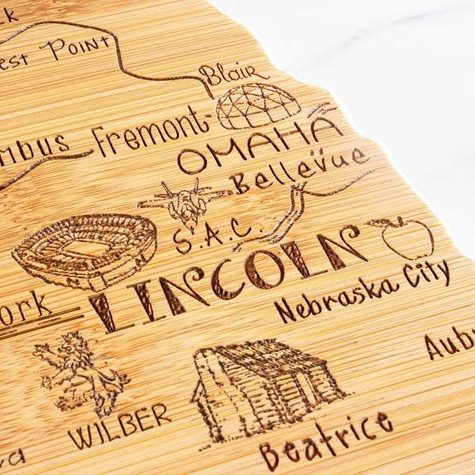 Totally Bamboo Destination Nebraska State Shaped Serving and Cutting Board, Includes Hang Tie for Wall Display
