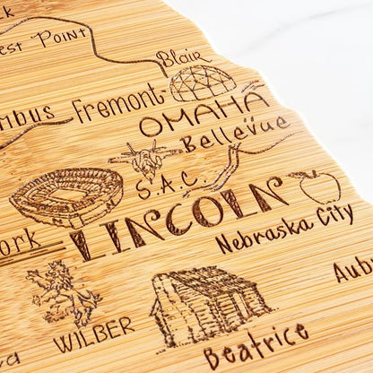 Totally Bamboo Destination Nebraska State Shaped Serving and Cutting Board, Includes Hang Tie for Wall Display