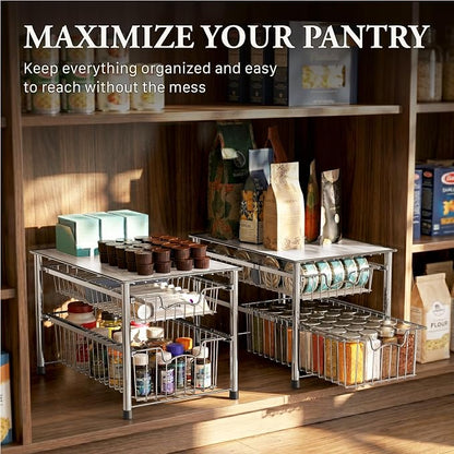Simple Houseware Stackable 2 Tier Sliding Basket Organizer Drawer, Chrome