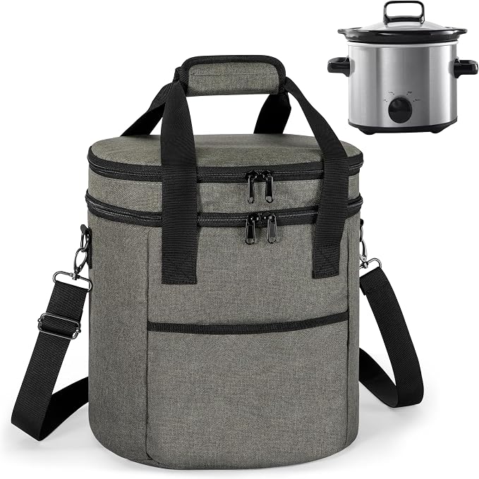 LUXJA Oval Insulated Slow Cooker Carrying Bag Compatible with 3 Quart Crock-Pot, Double Layer Carrier Bag with Lid Straps for 3 Quart Slow Cooker (Bag Only), Gray