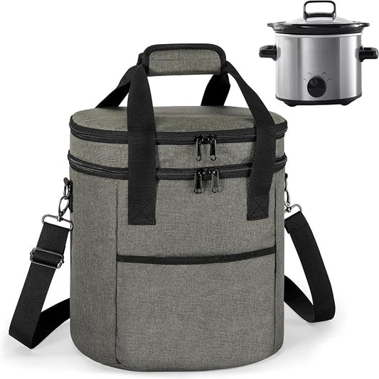 LUXJA Oval Insulated Slow Cooker Carrying Bag Compatible with 3 Quart Crock-Pot, Double Layer Carrier Bag with Lid Straps for 3 Quart Slow Cooker (Bag Only), Gray