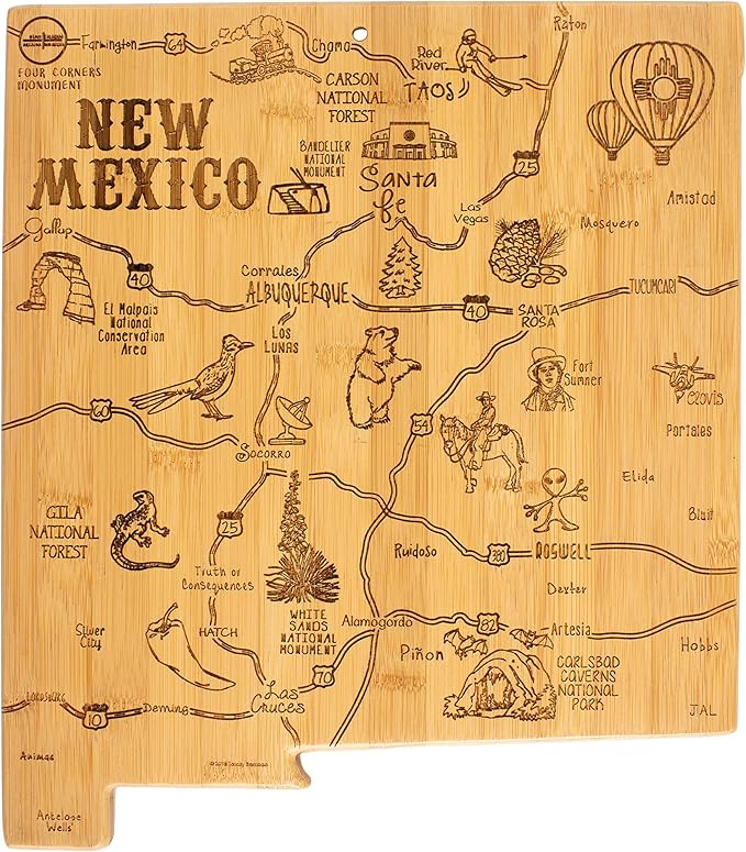 Totally Bamboo Destination New Mexico State Shaped Serving and Cutting Board, Includes Hang Tie for Wall Display