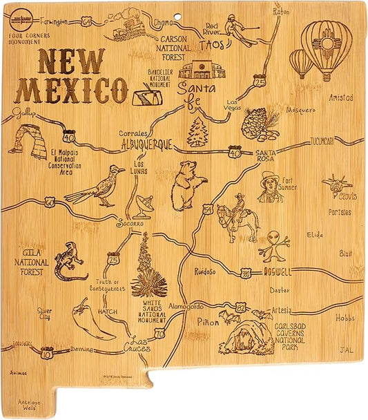 Totally Bamboo Destination New Mexico State Shaped Serving and Cutting Board, Includes Hang Tie for Wall Display