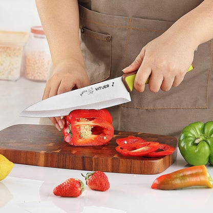 Knife Set, Vituer 7PCS Stainless Steel Kitchen Knife Block Set, Dishwasher Safe (Stylish Animal Characters)