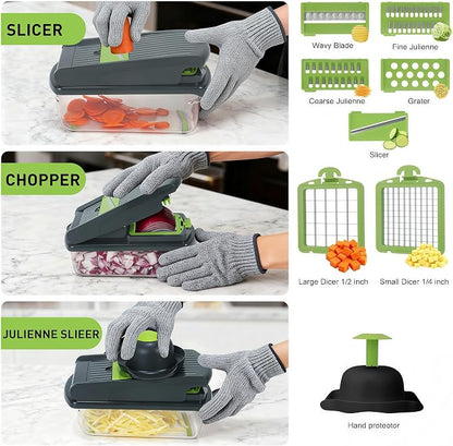 Mandoline Slicer for Kitchen, Vegetable Chopper with Adjustable Stainless Steel Blades, Fruit Slicer & Food Cutter for Potato, Onion, Cucumber, Carrot and Meal Prep, Easy to Clean