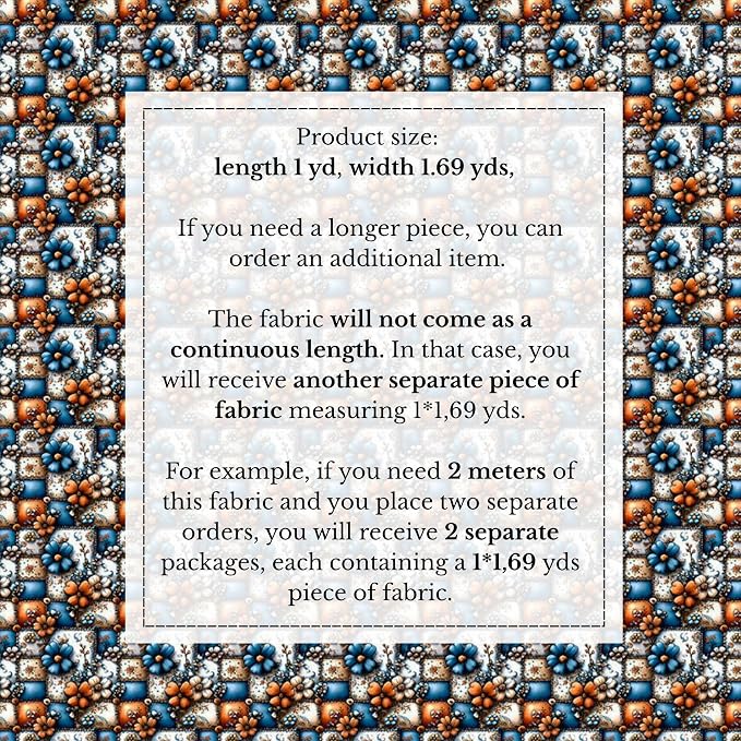 100% Cotton Fabric by the Yard – Turkish Quality Quilting & Sewing Fabric, 1 Yard x 1.69 Yards Wide, Patchwork Cotton for Crafts