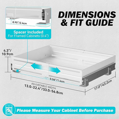 Pull Out Cabinet Organizer, Expandable Width 13"-22", Heavy Duty Metal Slide Out Drawers for Cabinets, Expandable Cabinet Pull Out Shelves for Kitchen, Pantry, Bathroom, White