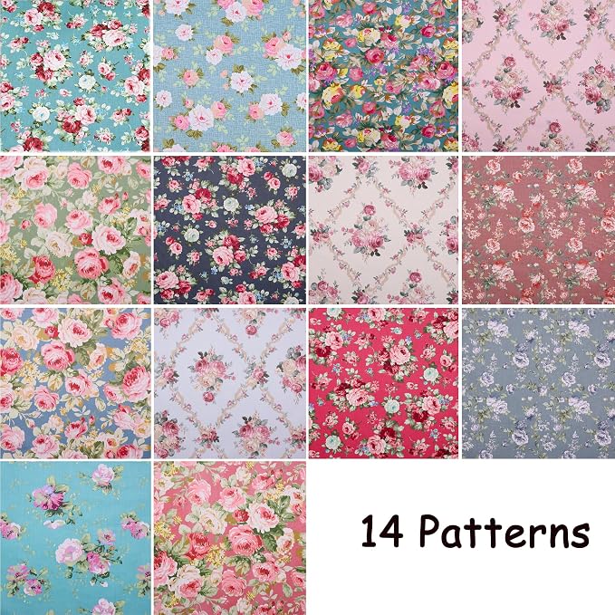 Nodsaw 14-Piece Vintage Floral Fat Quarters Fabric Bundles - 18" x 22" Pre-Cut 100% Cotton Quilting Fabric - Retro Floral Prints Material for Sewing, Quilting, and DIY Crafts