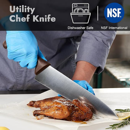 CURTA 10-inch Commercial-Grade Chef's Knife, NSF Listed, Ergonomic, Non-slip Brown Handle, High Carbon 420 Stainless Steel Forged Blade Straight Edge, Dishwasher Safe, Rust Proof