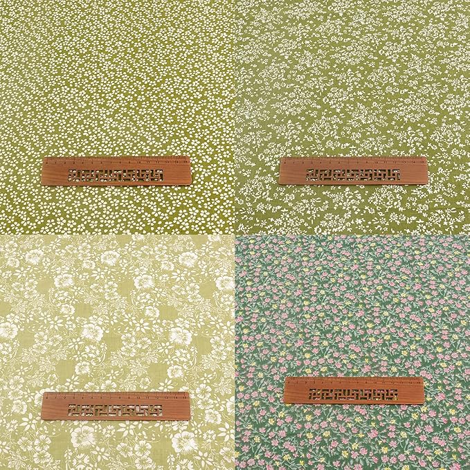 100% Cotton Fabric Bundle - 8 Pre-Cut Squares (20"x20"), Floral Pattern, Perfect for Beginners' Sewing, Quilting & Craft Projects - Green