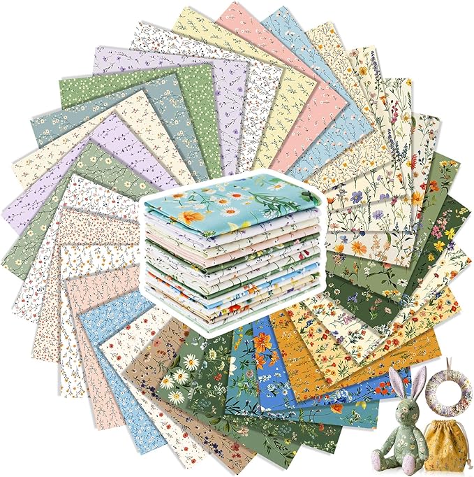 Tatuo 30 Pieces 10 x 10 Inches Summer Floral Cotton Fabric Bundle Squares Patchwork Floral Fabric Sewing Quilting Bundles Assorted Pattern Cloth for DIY Scrapbook Craft Making