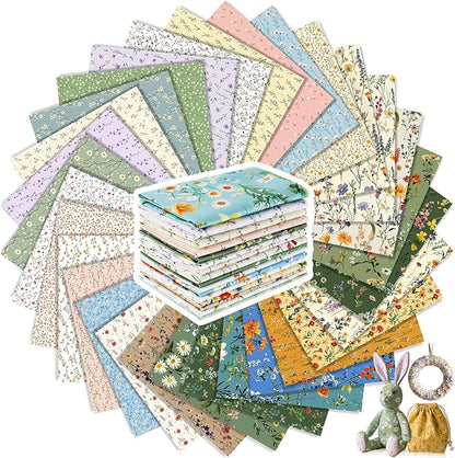 Tatuo 30 Pieces 10 x 10 Inches Summer Floral Cotton Fabric Bundle Squares Patchwork Floral Fabric Sewing Quilting Bundles Assorted Pattern Cloth for DIY Scrapbook Craft Making