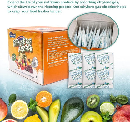 WiseFresh 60 Packs 5 Gram Ethylene Gas Absorber Packet, Vegetable & Fruit Fresh Produce Protector, Food Freshness Extender, Fresh Fruit Preserver, Vegetable Saver