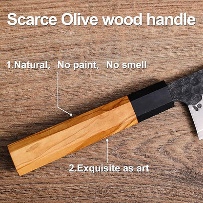 Nakiri Knife 6.7 Inch, Japanese Hand Forged High Carbon Steel Vegetable Cleaver Kitchen Knife with Natural Olive Wood Octagonal Handle, Professional Chopping Knife for Vegetables & Gift Box