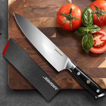 ANSHEE 8 Inch Gyuto Chef Knife - High Carbon Stainless Steel Ultra Sharp Blade,G10 handle Dishwasher Safe, Professional Kitchen Knife for Meat,Vegetables with Sheath Gift Box(Home Cooks & Restaurants)