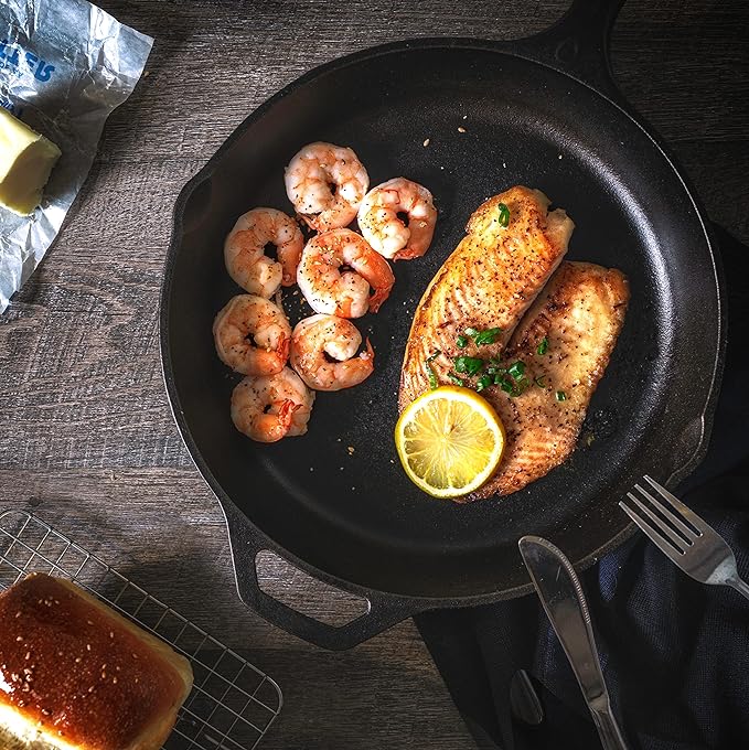Utopia Kitchen Saute Frying Pan 8 Inch, Cast Iron Chefs Pan, Pre Seasoned Cast iron Skillet With Lid, Safe Grill Cookware for Indoor & Outdoor Use, Black
