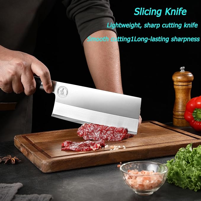 Kitory Cleaver 7", Lite Chinese Chef`s kitchen knife, for unfrozen meat and vegetable, pakkawood handle with super sharp 50Cr16MoV German Stainless steel blade, gift box