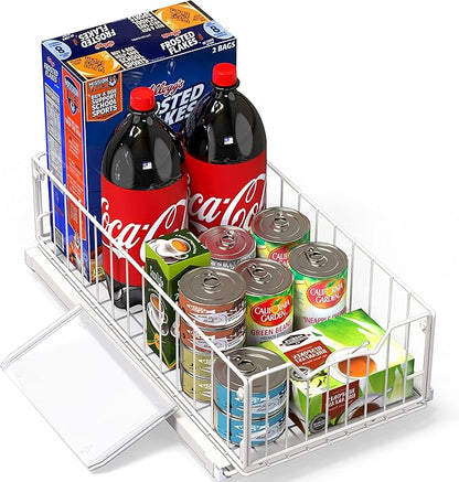 Simple Houseware Pull-Out Cabinet Sliding Basket Organizer, 17.2" D x 9.7" W x 5" H – White, Ideal for Kitchen and Bathroom Cabinet Storage, Under Sink or Pantry Organization