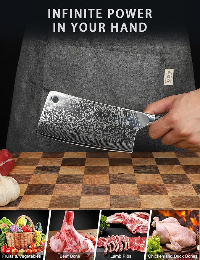Chopping Knife - 7 inch Cleaver Knife- Xuan Series - VG10 Damascus Steel Kitchen Knife - Resin Handle (Starry Black)