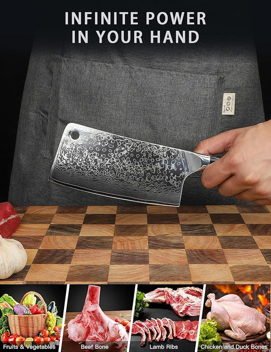 Chopping Knife - 7 inch Cleaver Knife- Xuan Series - VG10 Damascus Steel Kitchen Knife - Resin Handle (Starry Black)
