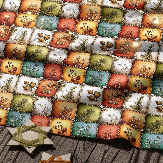 Autumn Forest Patchwork Cotton Fabric Panel – 61 × 36.6 Inches, 100% Cotton 140 GSM, Premium Turkish Printed Fabric for Quilting, Crafts & Home Decor