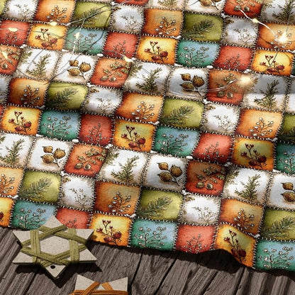Autumn Forest Patchwork Cotton Fabric Panel – 61 × 36.6 Inches, 100% Cotton 140 GSM, Premium Turkish Printed Fabric for Quilting, Crafts & Home Decor