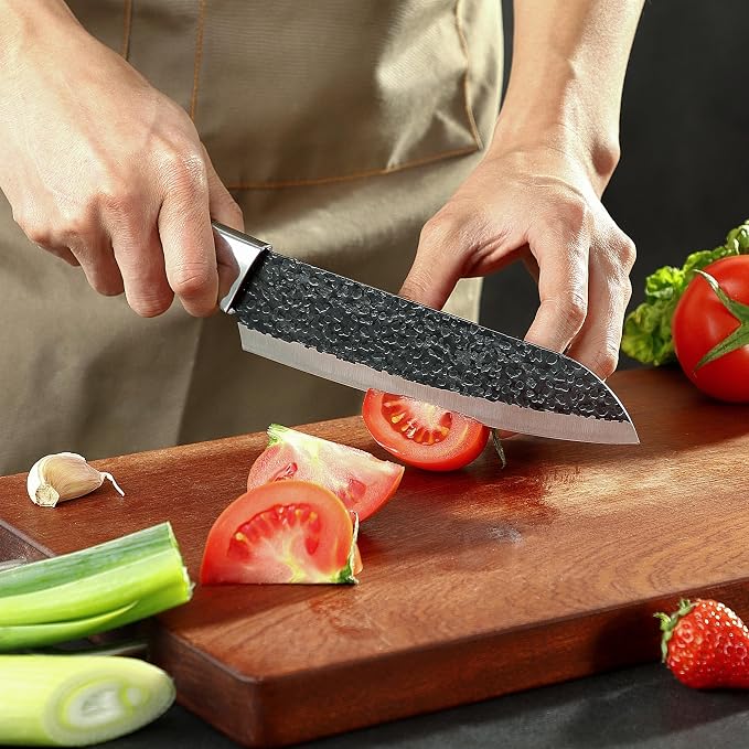 3PCS Chef Knife, Little Cook Chef Knife Set, Includes 7 inch Chef Knife, 7 inch Cleaver Knife and 4.5 inch Boning Knife, Premium Stainless Steel With Ergonomic Plastic Handle (Blackening technique)