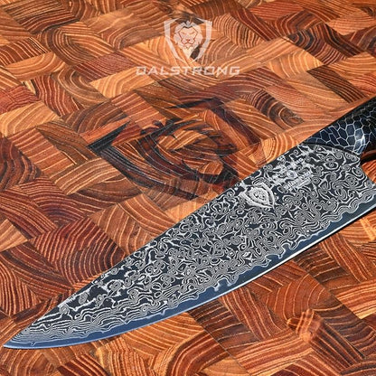 Dalstrong Chef Knife - 8 inch Blade - AUS-12V Exclusive Japanese Steel - Black Damascus Full Tang - Honeycomb Handle - Chef's Knife - Scorpion Series - Razor Sharp Kitchen - Leather Sheath