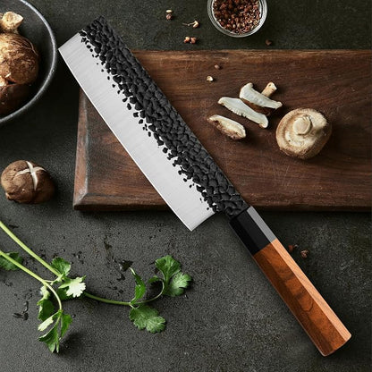 RASSE Japanese Nakiri Knife 7" Kitchen Knife Sharp Meat Cleaver and Vegetable Kitchen Knives Hand Forged High Carbon Japanese AUS-8 Stainless Steel Chef Knife with Rosewood Handle & Gift Box