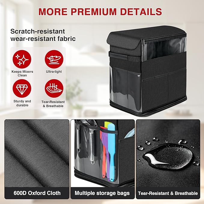 2026 Upgraded Stand Mixer Dust Cover with Appliance Sliders Base, Compatible with KitchenAid Tilt-Head 4.5-5 Quart Mixer, Waterproof Mixer Protector with Storage Pockets for Kitchen Aid Attachments