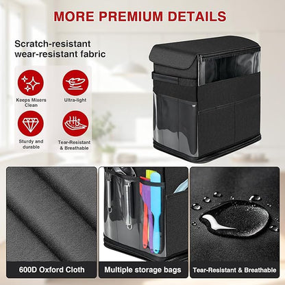 2026 Upgraded Stand Mixer Dust Cover with Appliance Sliders Base, Compatible with KitchenAid Tilt-Head 4.5-5 Quart Mixer, Waterproof Mixer Protector with Storage Pockets for Kitchen Aid Attachments