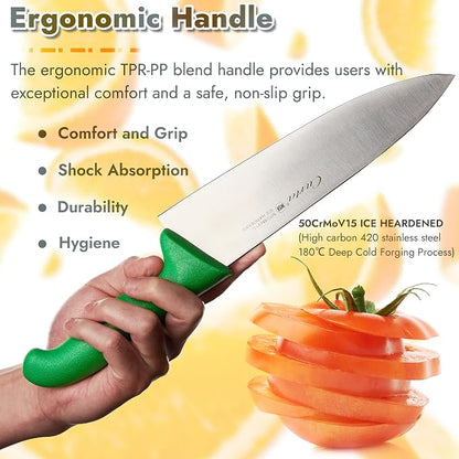 CURTA 8-inch Commercial-Grade Chef's Knife, NSF Listed, Ergonomic, Non-slip Brown Handle, High Carbon 420 Stainless Steel Forged Blade Straight Edge, Dishwasher Safe, Rust Proof