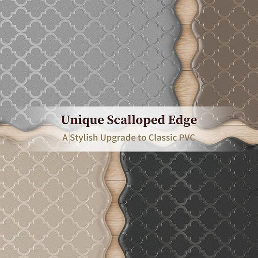 Arenarug Upgrade Scalloped Embossed Kitchen Mats for Floor 2PCS Cushioned Anti Fatigue Waterproof Foam Kitchen Rugs Non Slip Washable Comfort Standing Mat for Sink Laundry,17.3"x30"+17.3"x59",Khaki