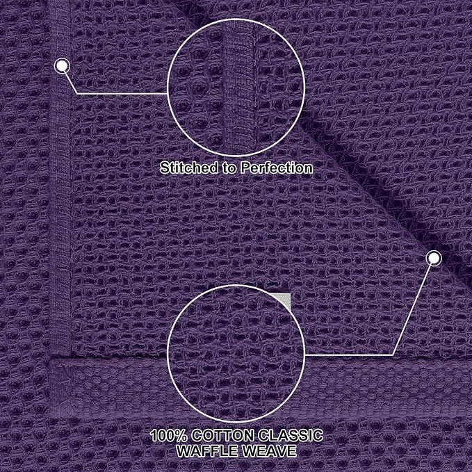 Homaxy 100% Cotton Kitchen Towels and Dishcloths Set, 12 x 12 Inches and 13 x 28 Inches, Set of 12 Bulk Kitchen Towels Set, Ultra Soft Absorbent Dish Cloths for Washing Dishes, Eggplant