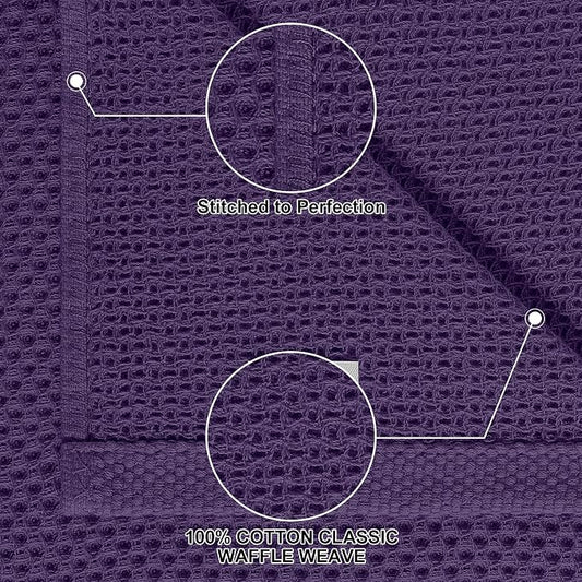 Homaxy 100% Cotton Kitchen Towels and Dishcloths Set, 12 x 12 Inches and 13 x 28 Inches, Set of 12 Bulk Kitchen Towels Set, Ultra Soft Absorbent Dish Cloths for Washing Dishes, Eggplant
