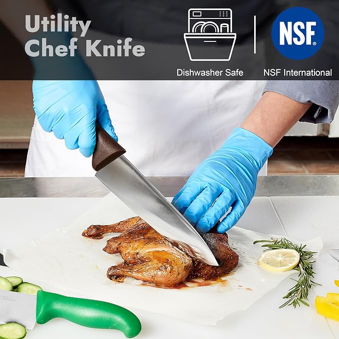 CURTA 8-inch Commercial-Grade Chef's Knife, NSF Listed, Ergonomic, Non-slip Brown Handle, High Carbon 420 Stainless Steel Forged Blade Straight Edge, Dishwasher Safe, Rust Proof