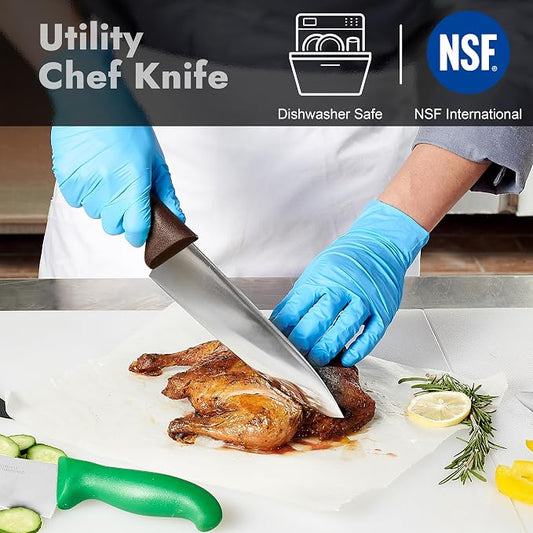 CURTA 8-inch Commercial-Grade Chef's Knife, NSF Listed, Ergonomic, Non-slip Brown Handle, High Carbon 420 Stainless Steel Forged Blade Straight Edge, Dishwasher Safe, Rust Proof