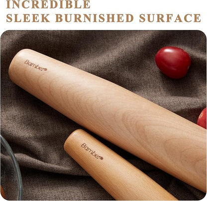 Bamber Wood French Rolling Pin for Baking Small Wooden Rolling Dowel Stick Dough Roller for Cookie Dumpling Pastry Pizza Tortilla, 13.4'' by 1.2''